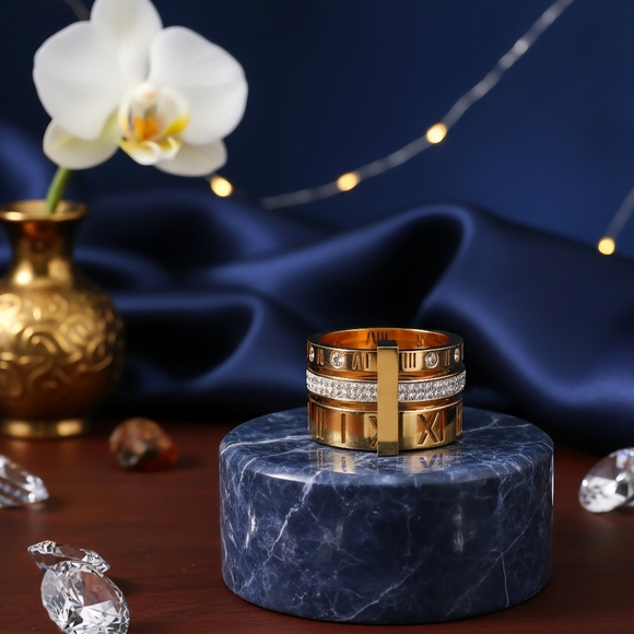 Modern Classic Roman Numeral Unisex Ring 18K Gold Plated Stainless Steel Sz 7 - Picture 11 of 15